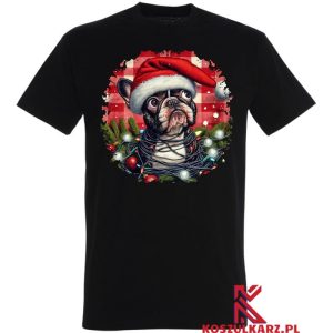 Koszulka z nadrukiem świątecznego buldoga francuskiego