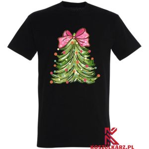 Koszulka z nadrukiem Choinka z Kokardą Różową