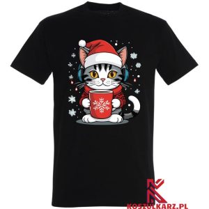 Koszulka Świąteczny Kot z Gorącą Czekoladą