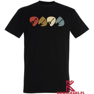 Koszulka z nadrukiem kolorowych piórek, kostki do gitary