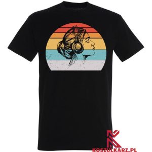 Koszulka z nadrukiem Kobiety Słuchającej Muzyki w Słuchawkach