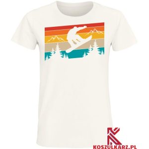 Koszulka z nadrukiem Retro Snowboardzisty Latającego w górach