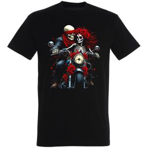 Miłość na motocyklu skull rider koszulka z różą