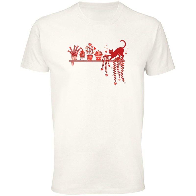 valentine plant lover cat gardener shirt meska white